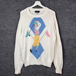 Vintage Gant Hand Golf Sweater Mens Large‎ Cotton White Argyle Knit